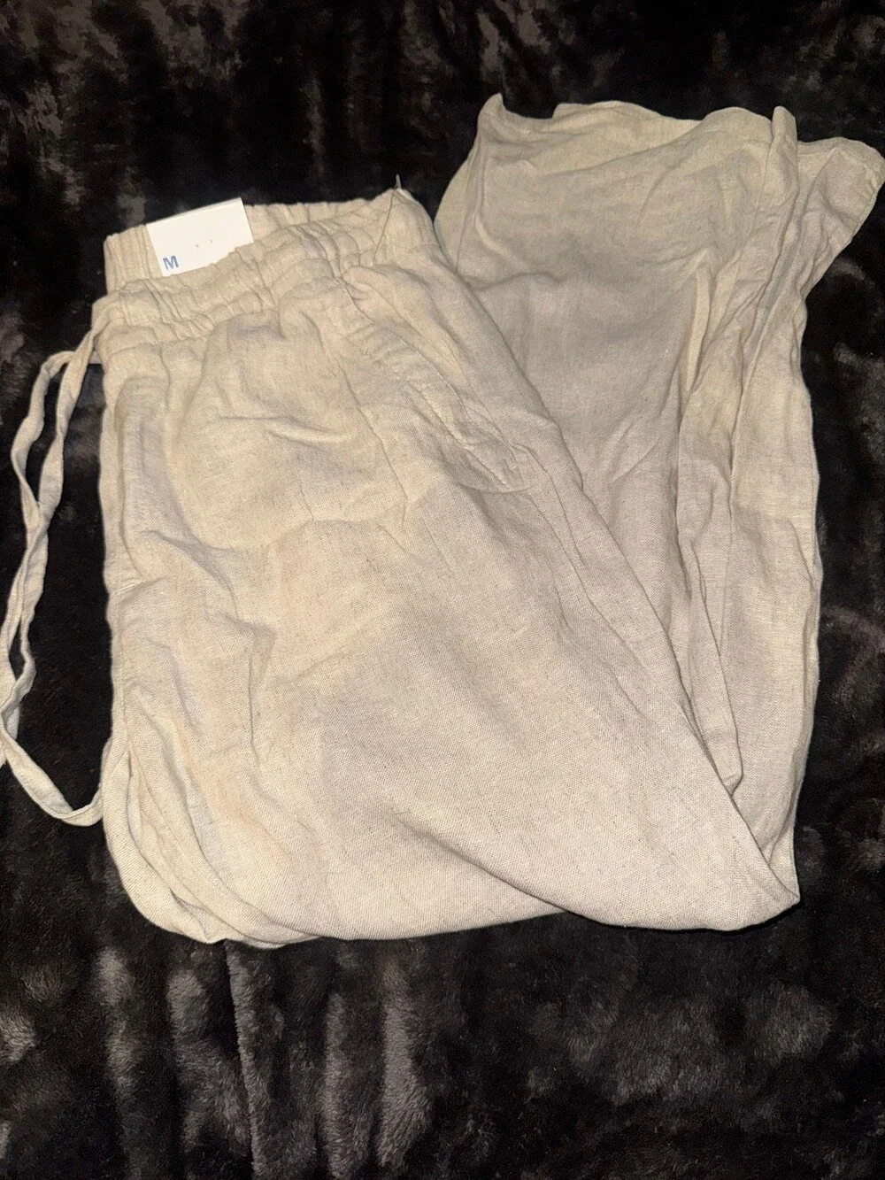 Old Navy Medium Beige Linen Rayon Pants Elastic Waist Drawstring